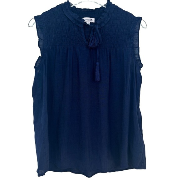 Nanette Lepore Smocked Yoke Sleeveless Top in Navy - Picture 2 of 7